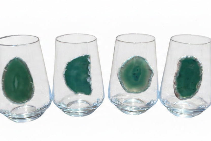 Green Agate Geode Crystal Wineglasses