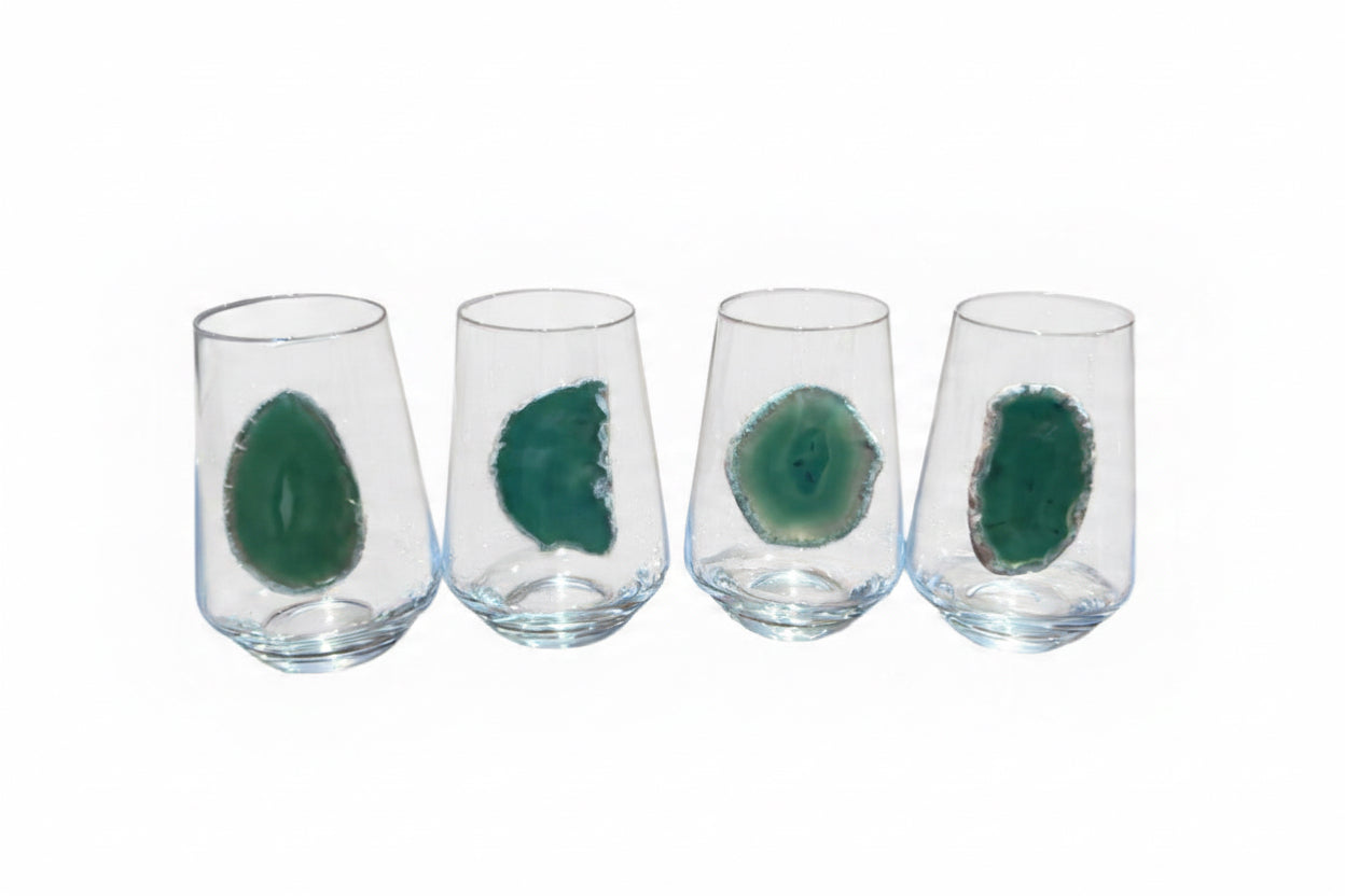 Green Agate Geode Crystal Wineglasses