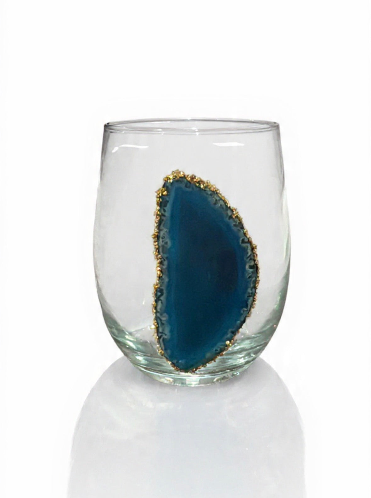 Blue agate geode stemless wineglasses. Set of 4