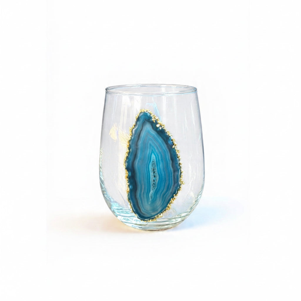 Blue agate geode stemless wineglasses. Set of 4