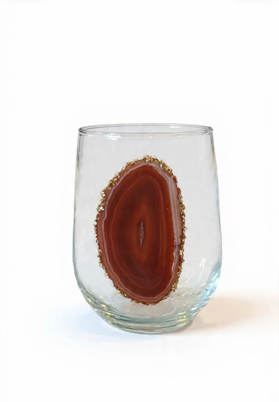 Amber Agate Sliced Geodes Stemless Wineglasses. Set of 4