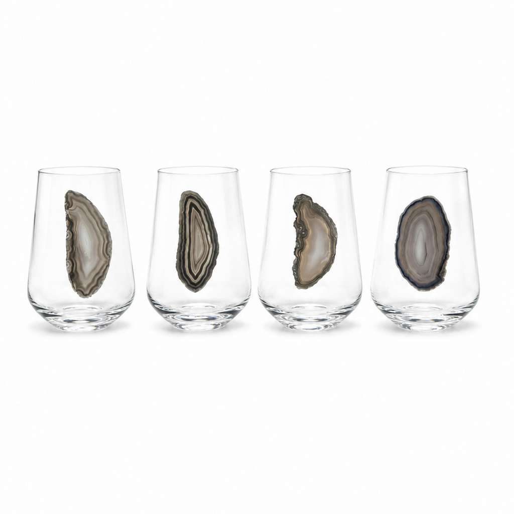 Gray agate sliced geode. Set of 4