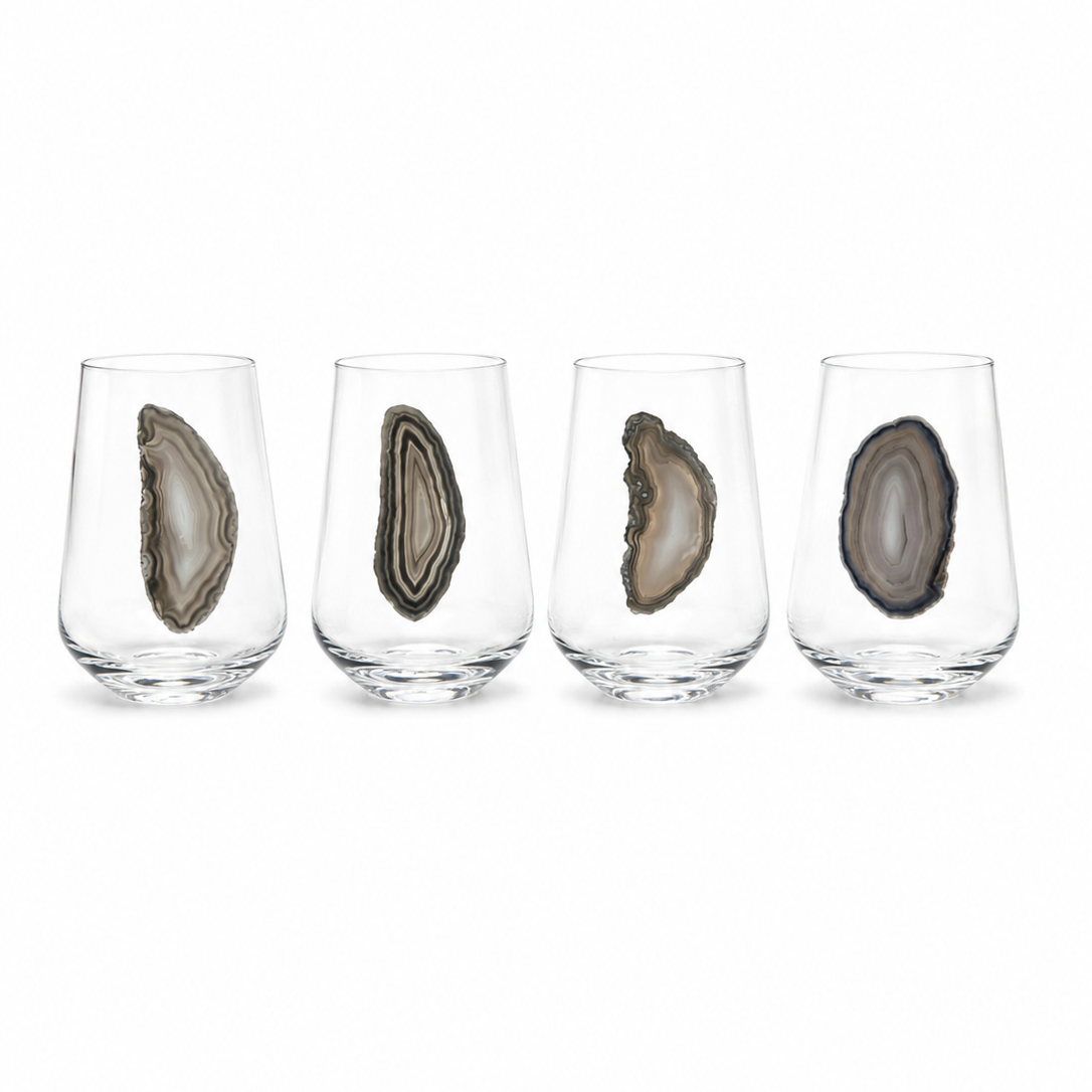 Gray agate sliced geode. Set of 4