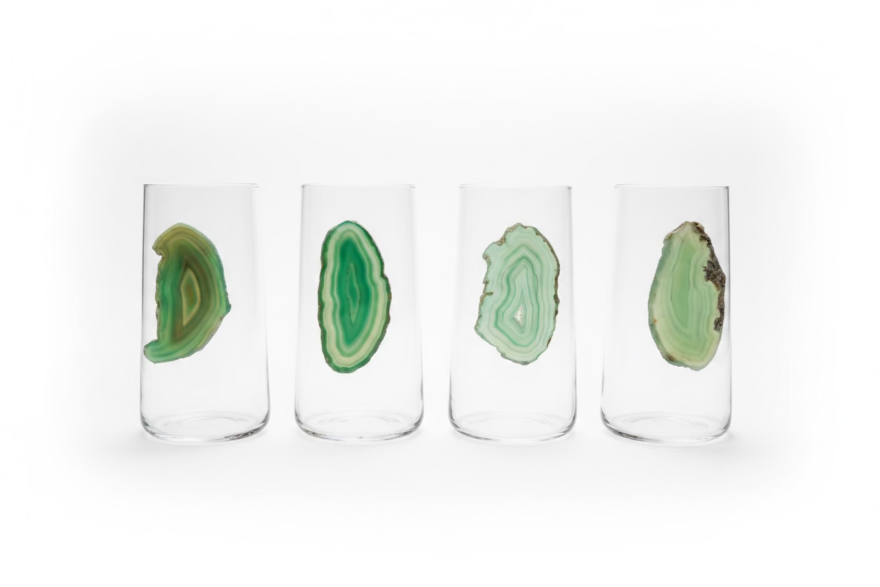 Light Green Agate Geode Tumblers. Set of 4