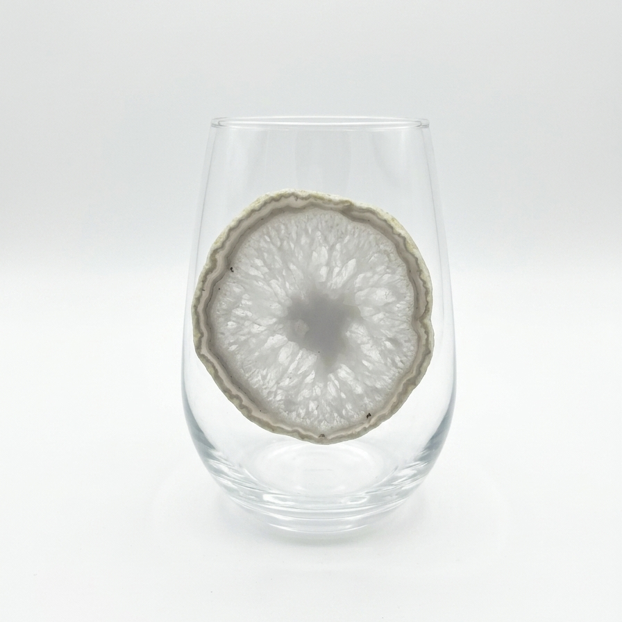 White Agate Stemless Wine Glasses on crystal. Set of 4.