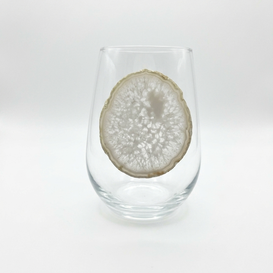 White Agate Stemless Wine Glasses on crystal. Set of 4.