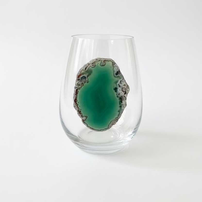Green Agate Geode Wineglasses. Set of 4