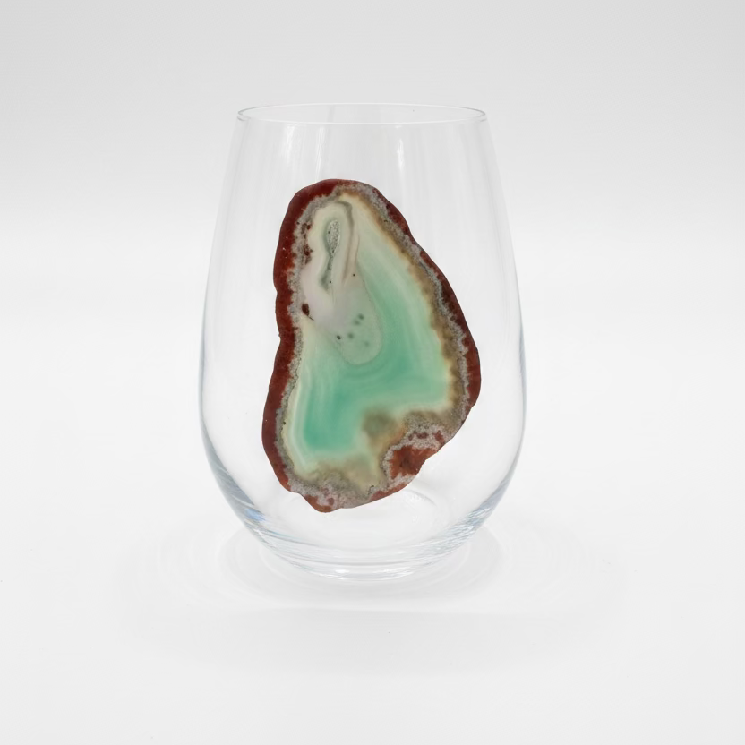 Green Agate Geode Wineglasses. Set of 4