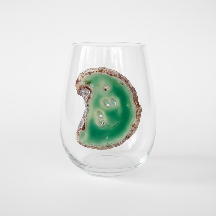 Green Agate Geode Wineglasses. Set of 4