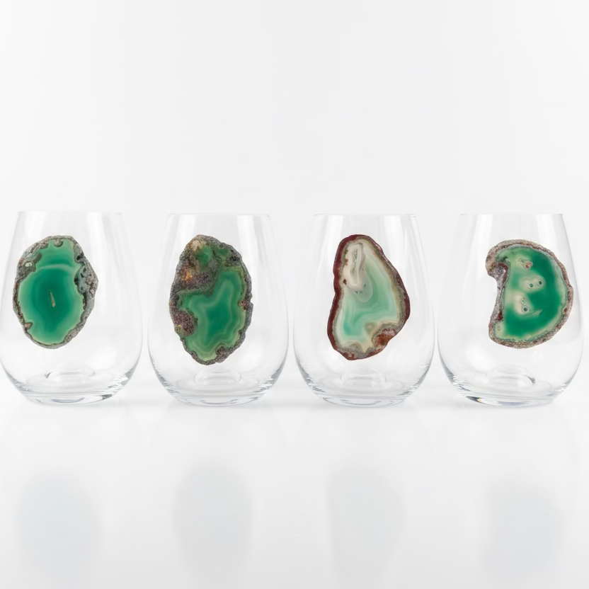 Green Agate Geode Wineglasses. Set of 4