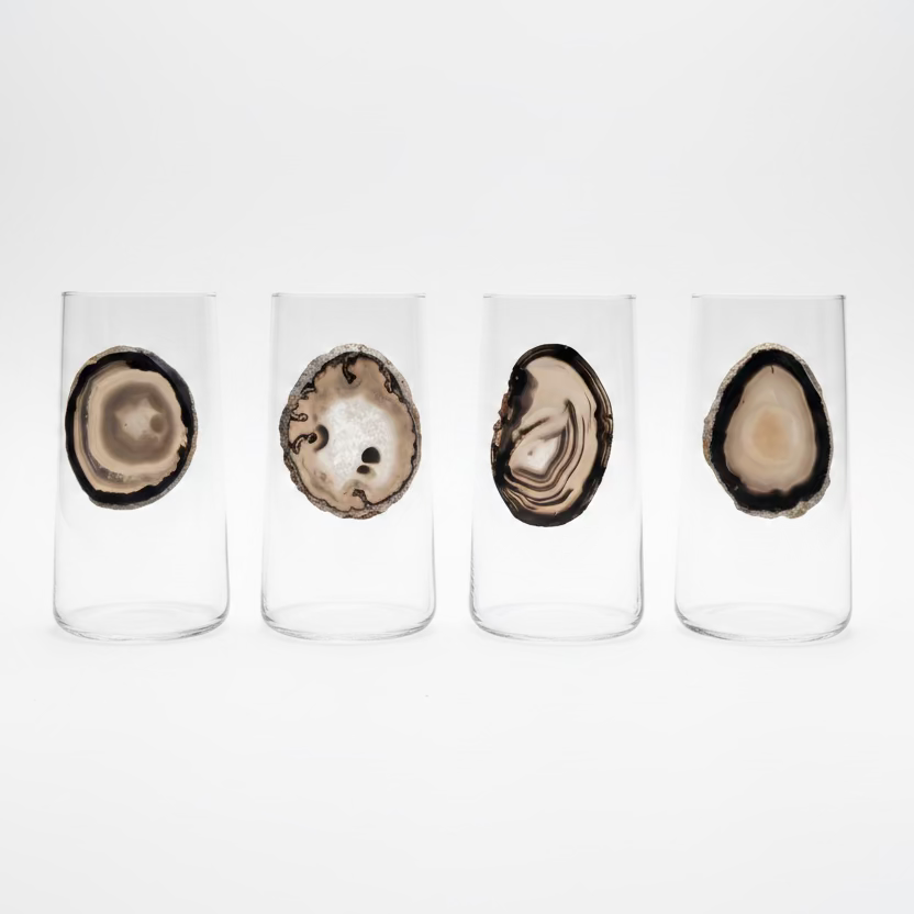 Black and GreyAgate Sliced Geode  Tumblers. Set of 4