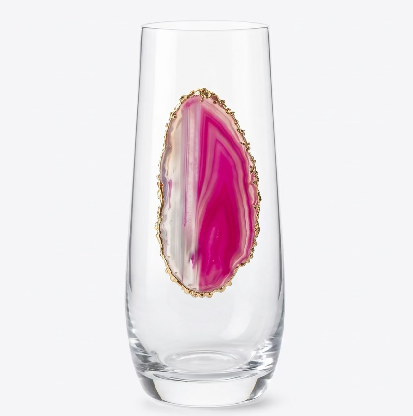 Pink Agate Sliced Geodes with Pyrite Rim. Set of 4