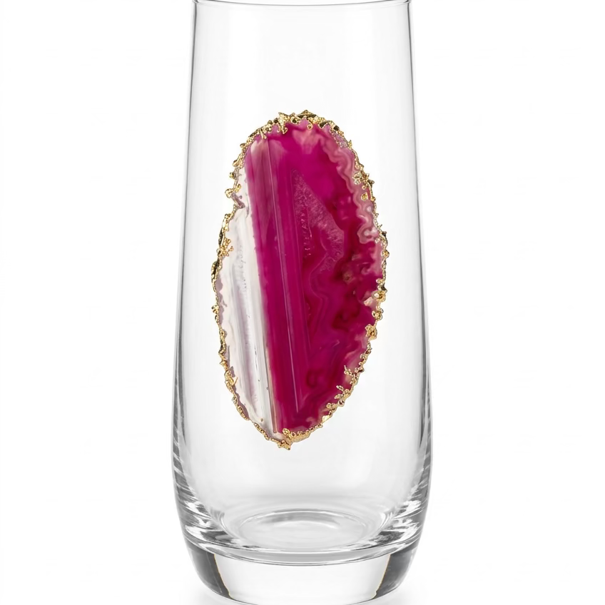Pink Agate Sliced Geodes with Pyrite Rim. Set of 4