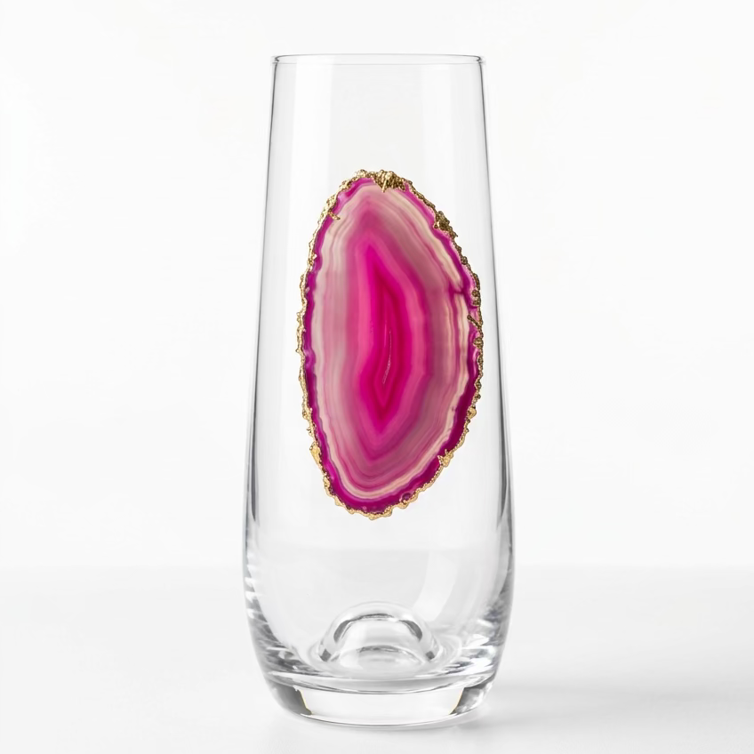 Pink Agate Sliced Geodes with Pyrite Rim. Set of 4