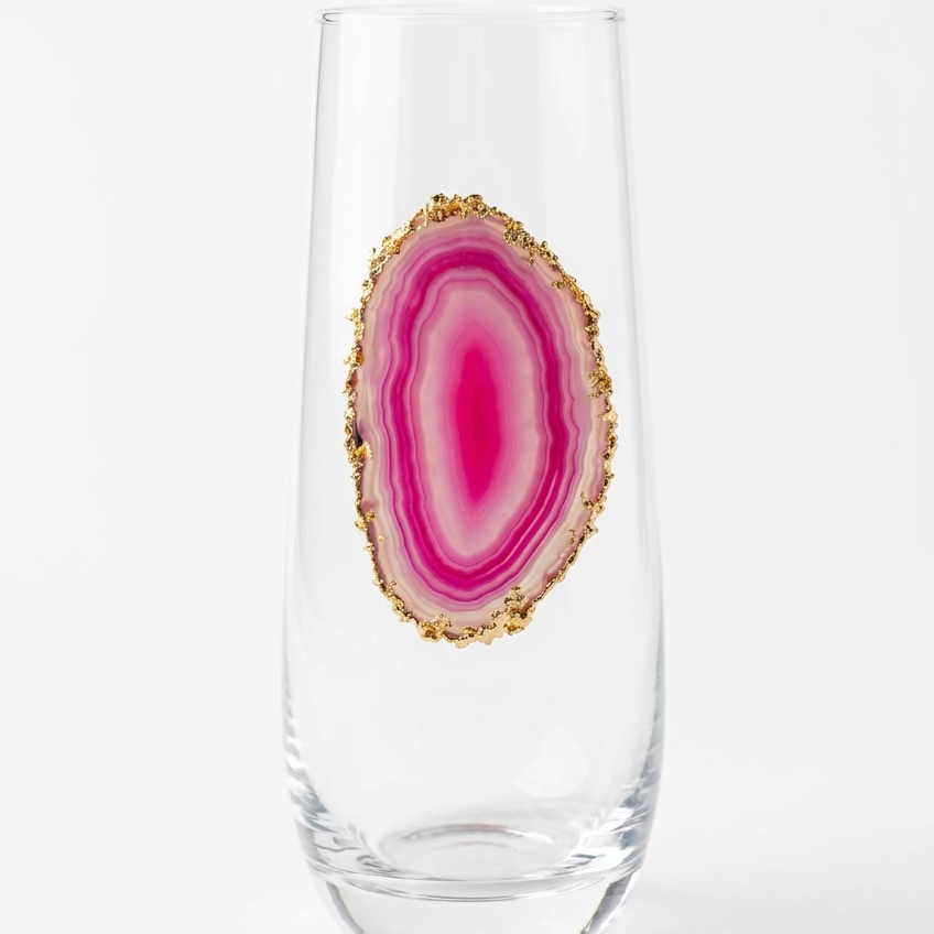 Pink Agate Sliced Geodes with Pyrite Rim. Set of 4