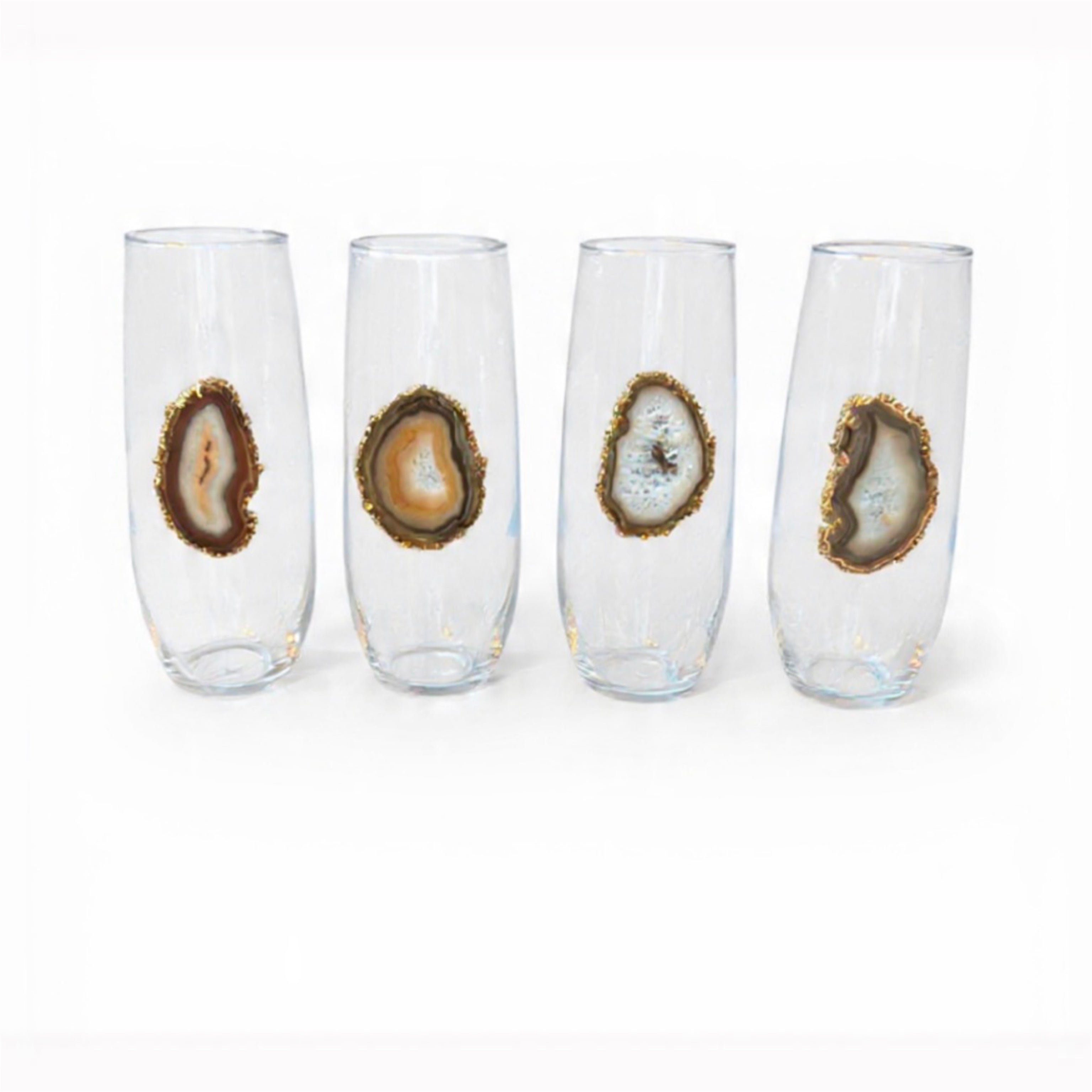 Natural agate geode stemless champagne glasses. Set of 4