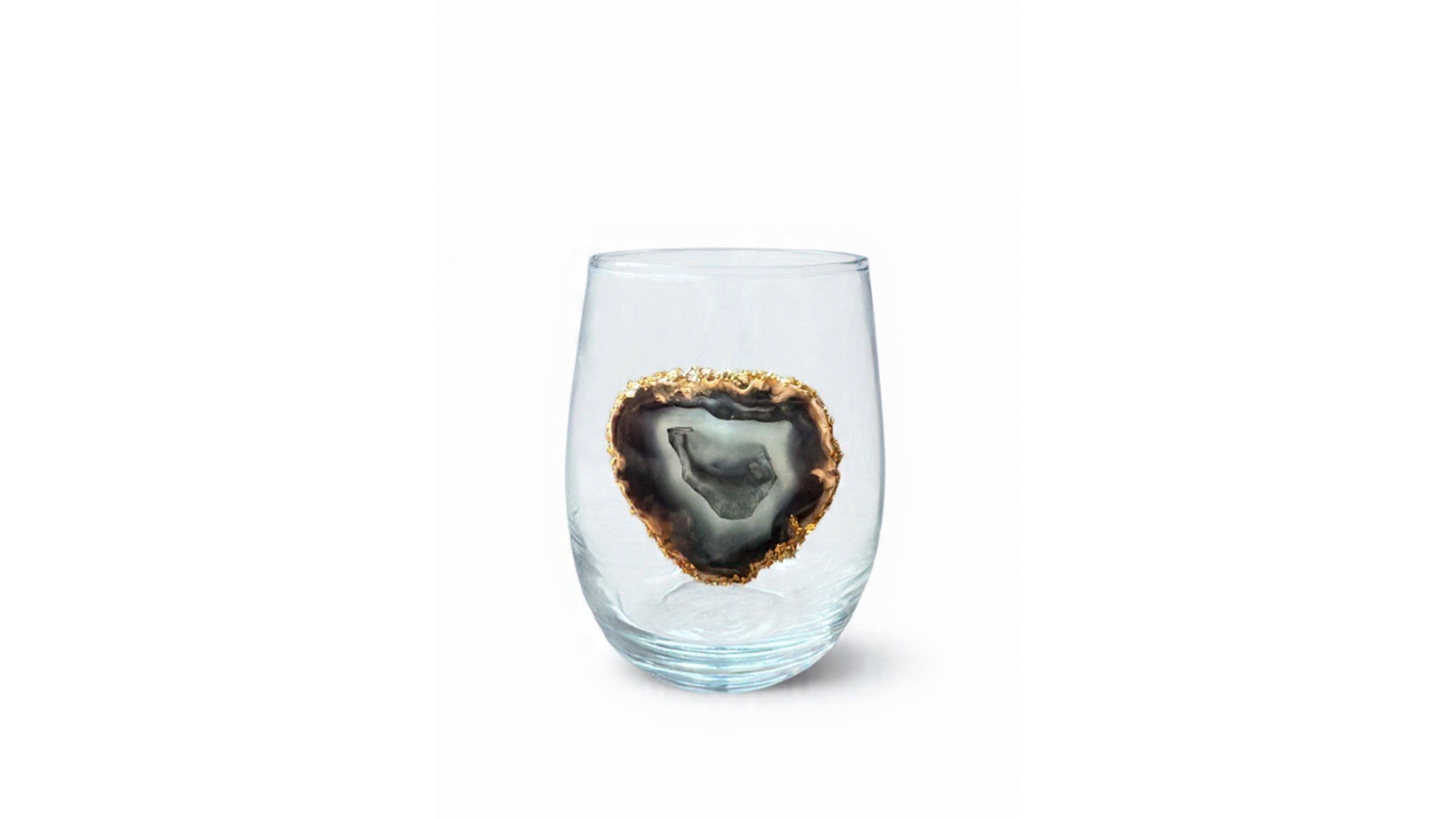 Black and gray agate geode stemless wine glasses. Set of 4