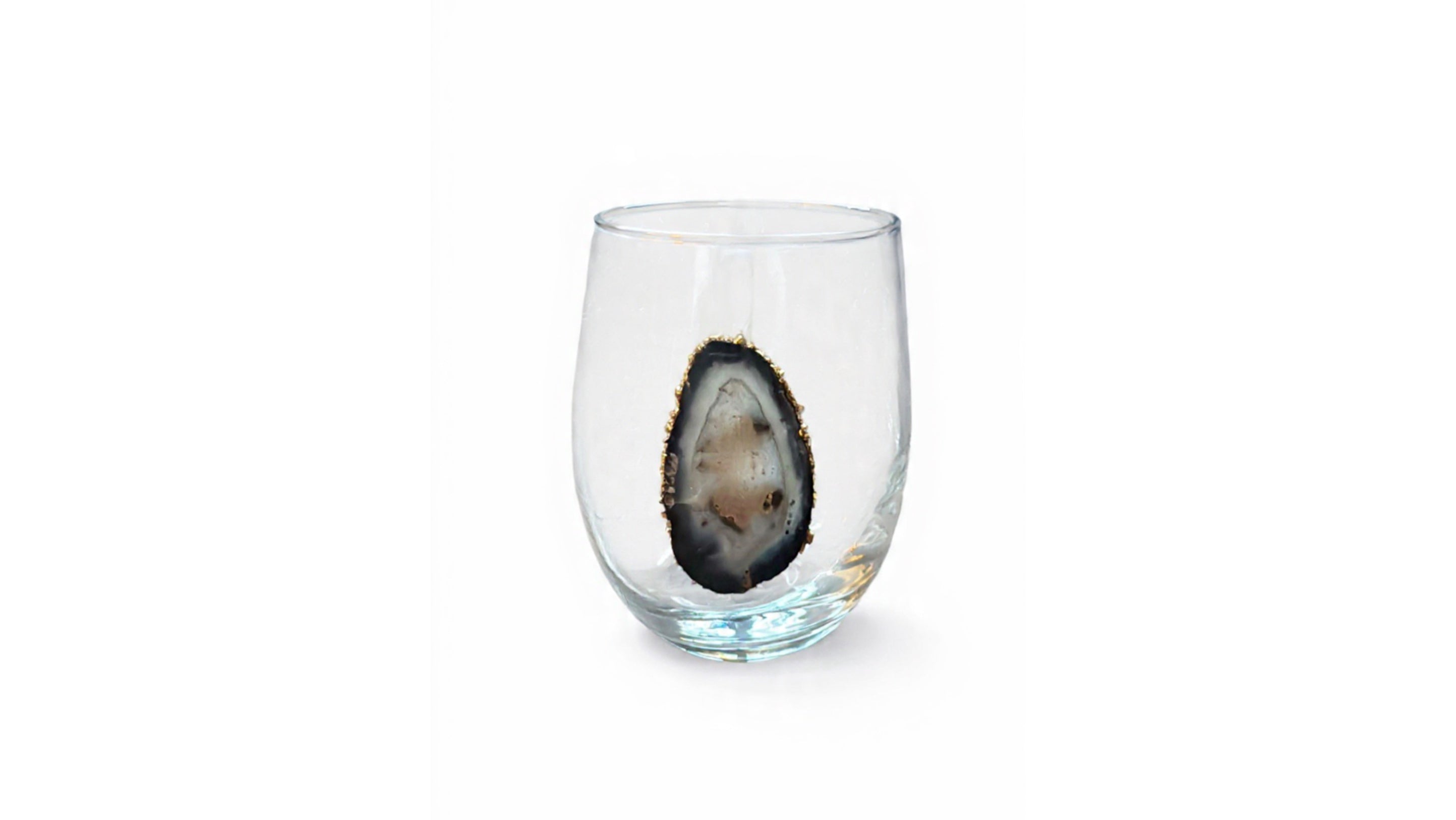 Black and gray agate geode stemless wine glasses. Set of 4