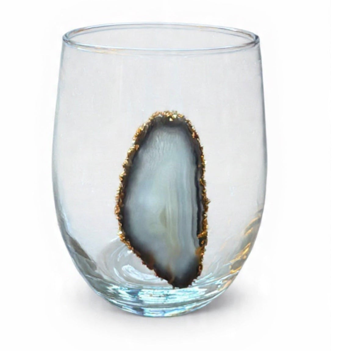 Black and gray agate geode stemless wine glasses. Set of 4
