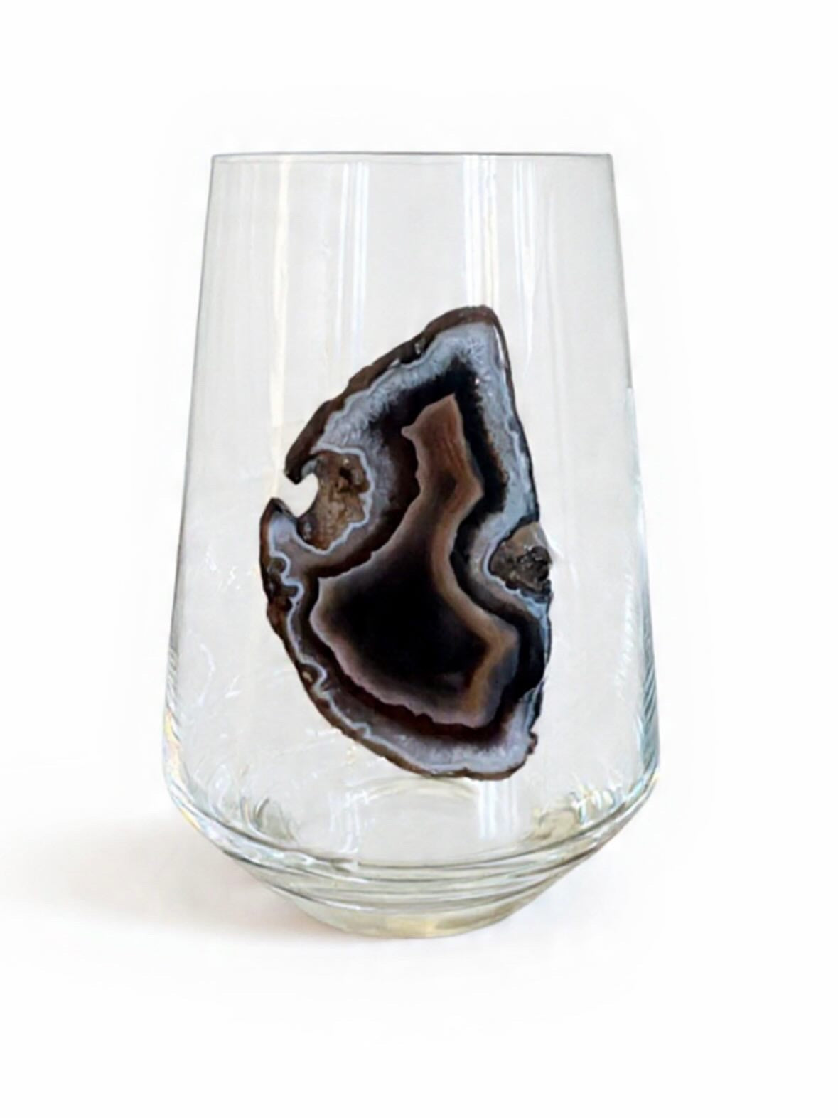 Natural Agate Geode Crystal Wineglass. Set of 4