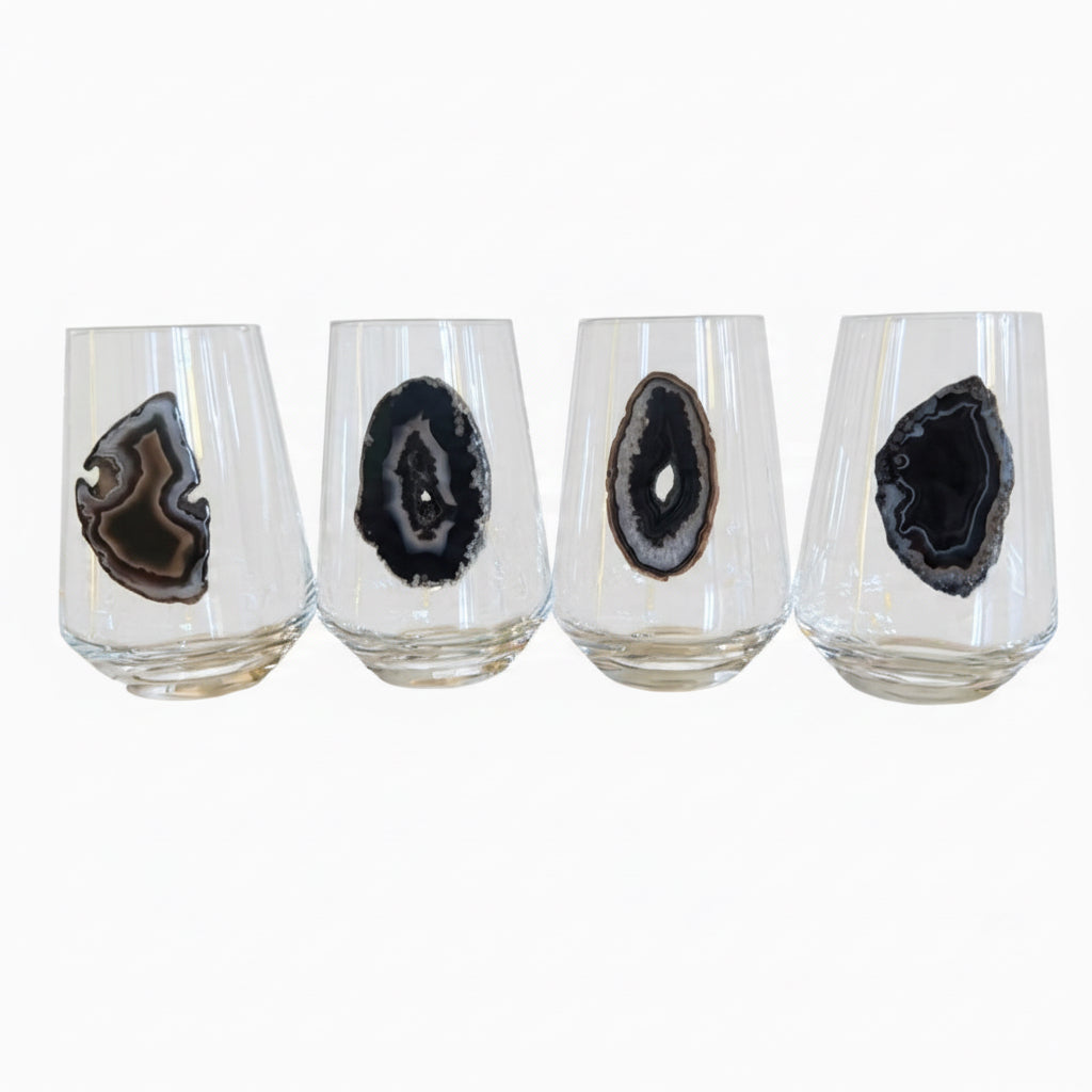 Natural Agate Geode Crystal Wineglass. Set of 4