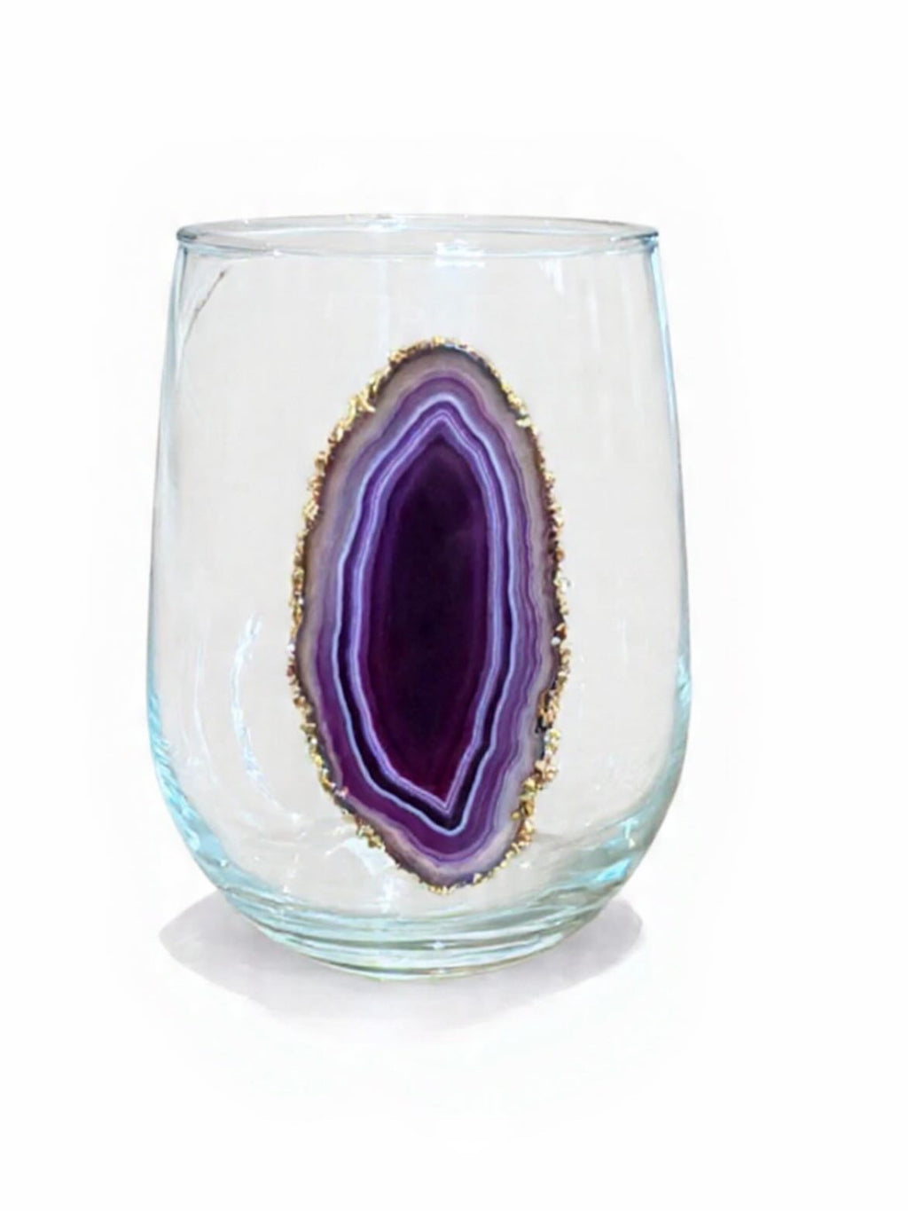 Purple Agate Sliced Geodes Stemless Wineglasses set of 4
