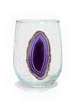 Purple Agate Sliced Geodes Stemless Wineglasses set of 4