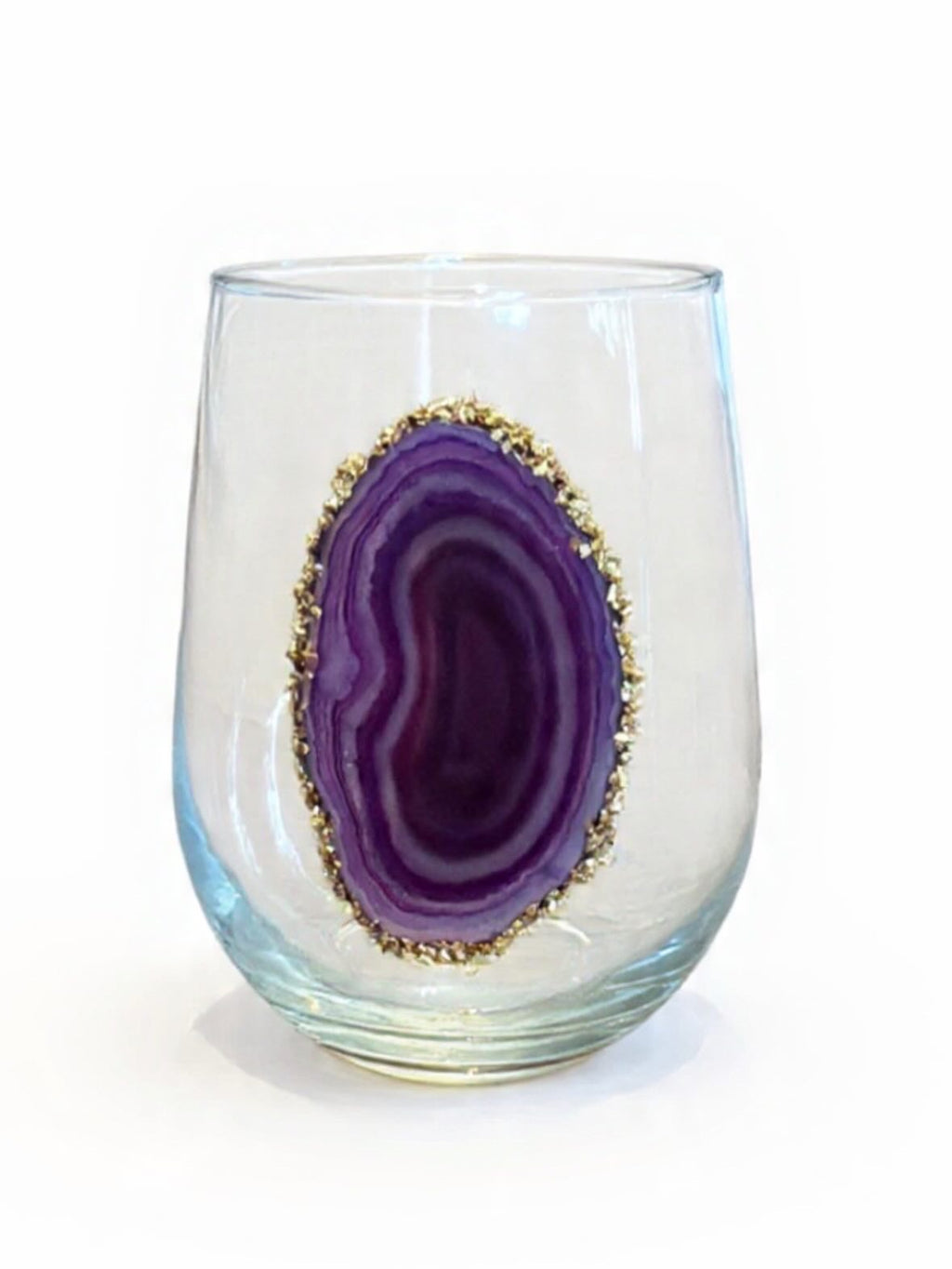 Purple Agate Sliced Geodes Stemless Wineglasses set of 4