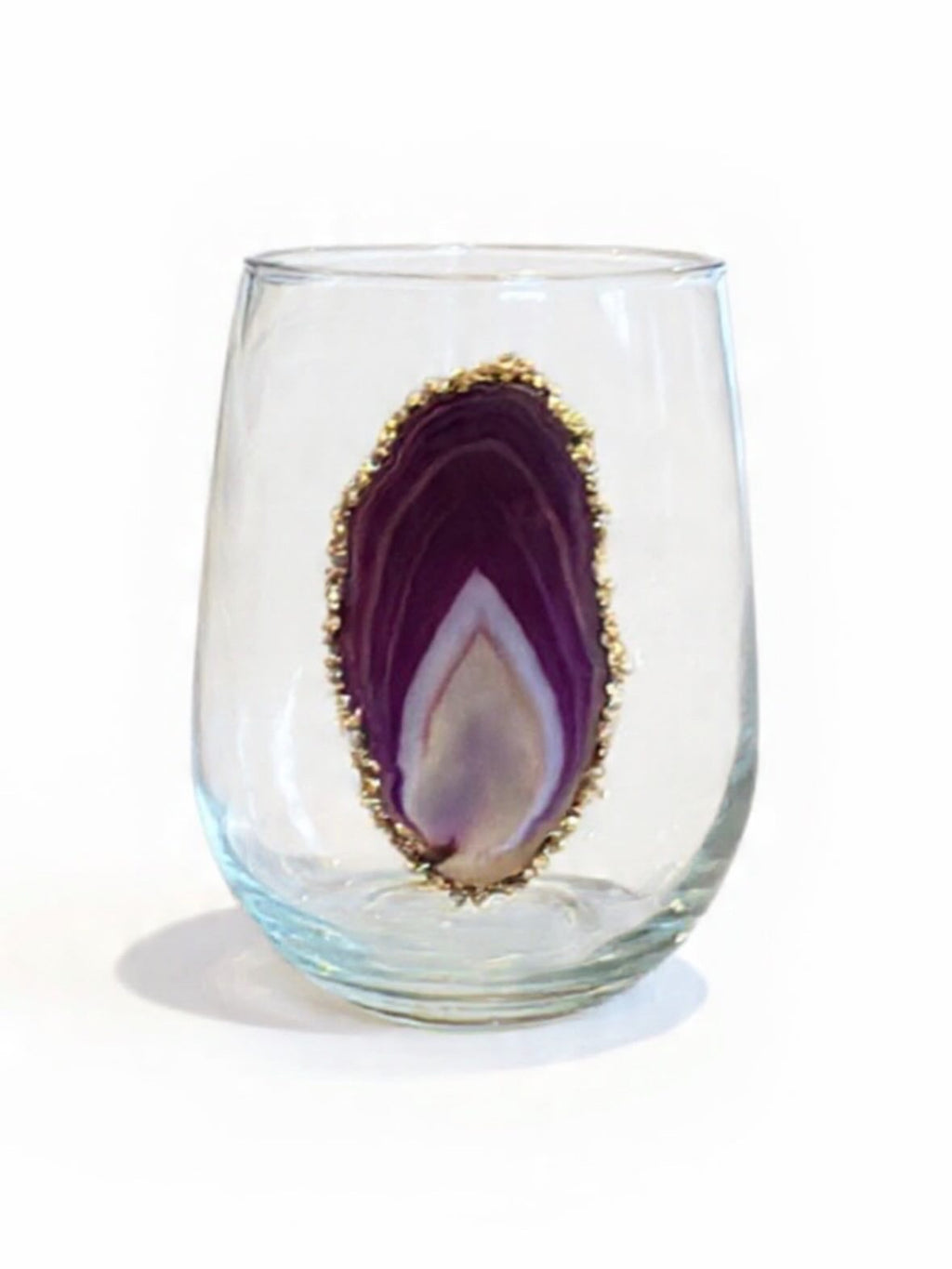 Purple Agate Sliced Geodes Stemless Wineglasses set of 4