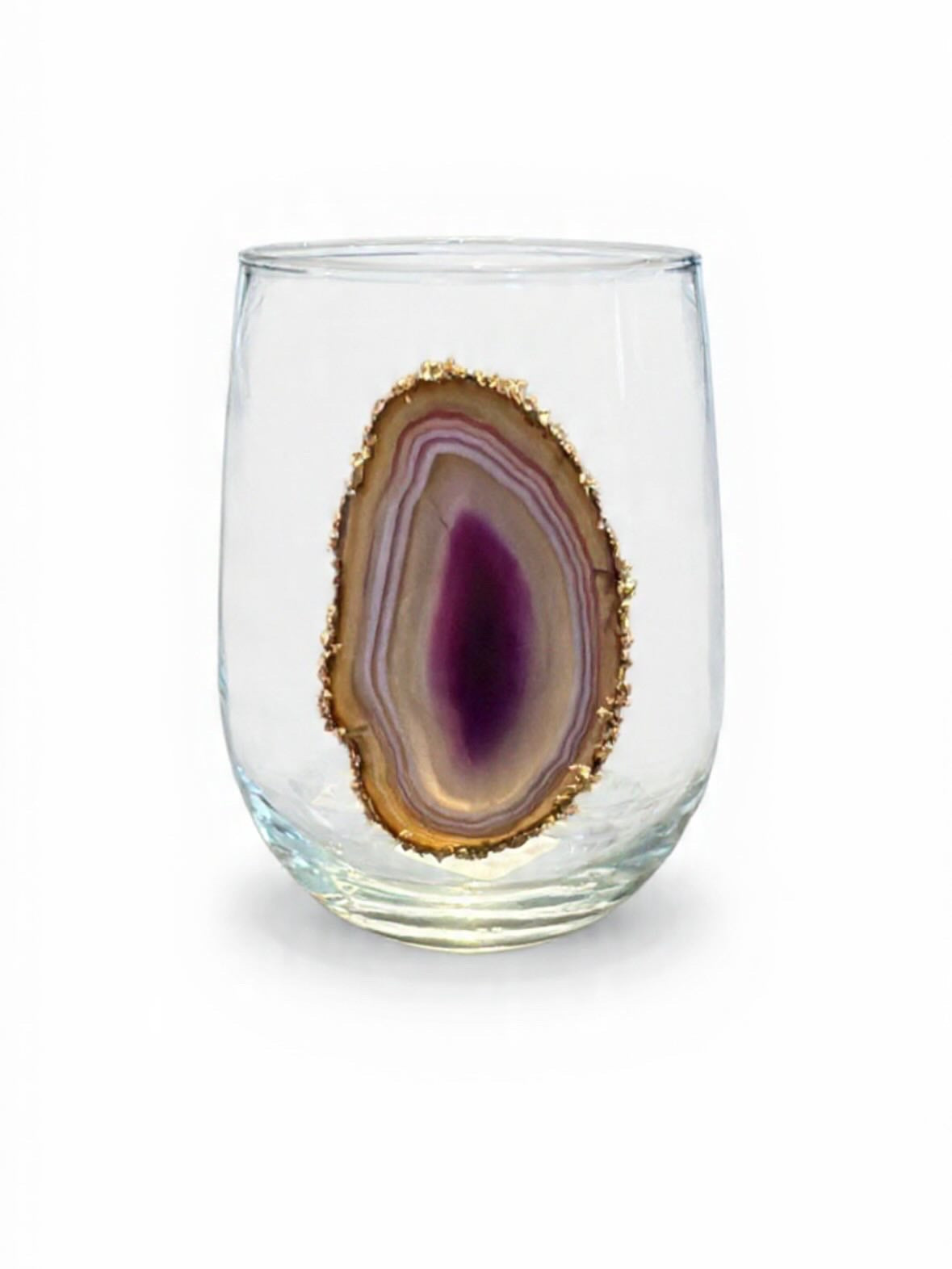 Purple Agate Sliced Geodes Stemless Wineglasses set of 4
