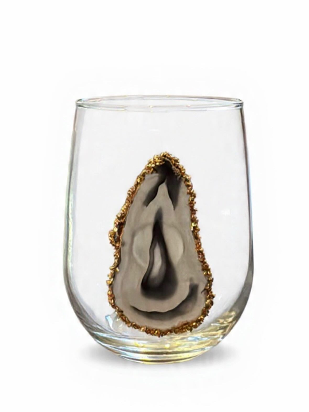 Grey Agate Sliced Geodes. Stemless wineglass set of 4