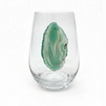 Green Agate Sliced Geodes on Crystal Wineglass. Set of 4