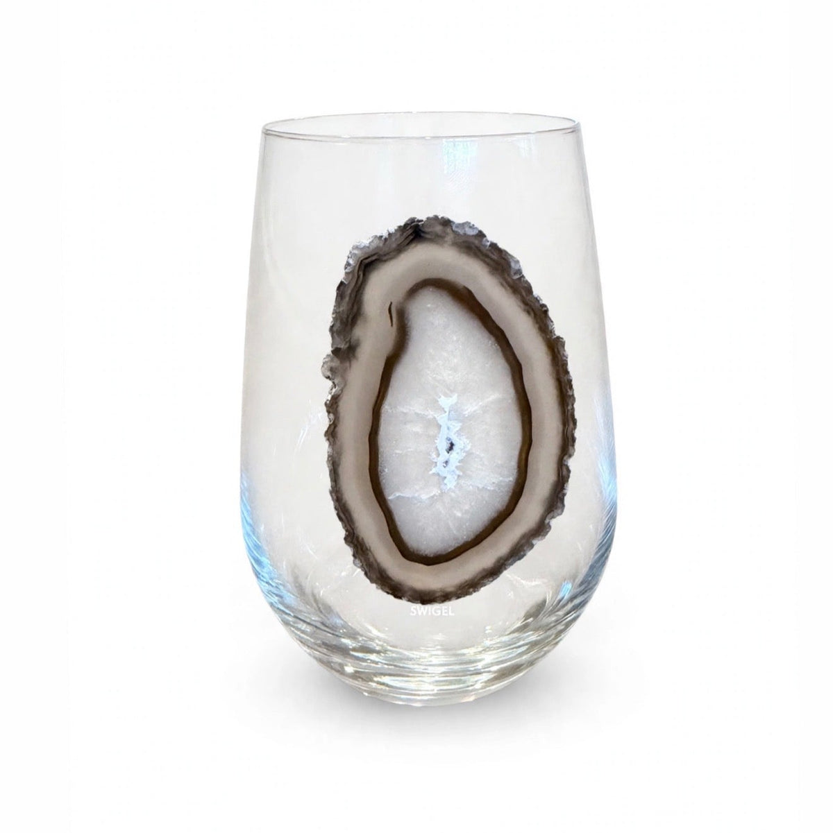 Neutral Agate Geode on Crystal Wineglass. Set of 4