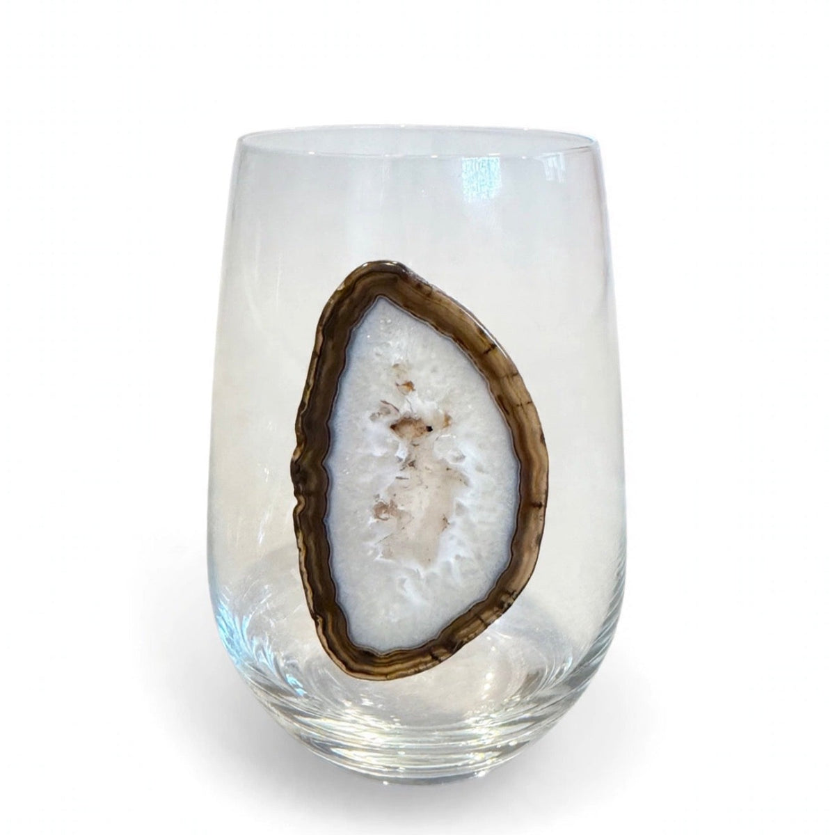 Neutral Agate Geode on Crystal Wineglass. Set of 4