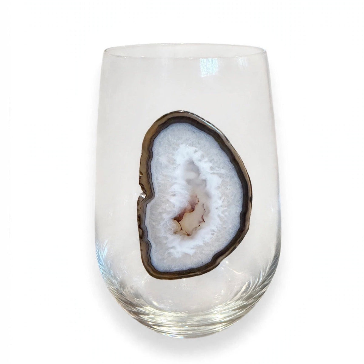 Neutral Agate Geode on Crystal Wineglass. Set of 4