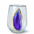 Purple Sliced Agate Geode Stemless Wine Glass. Set of 4