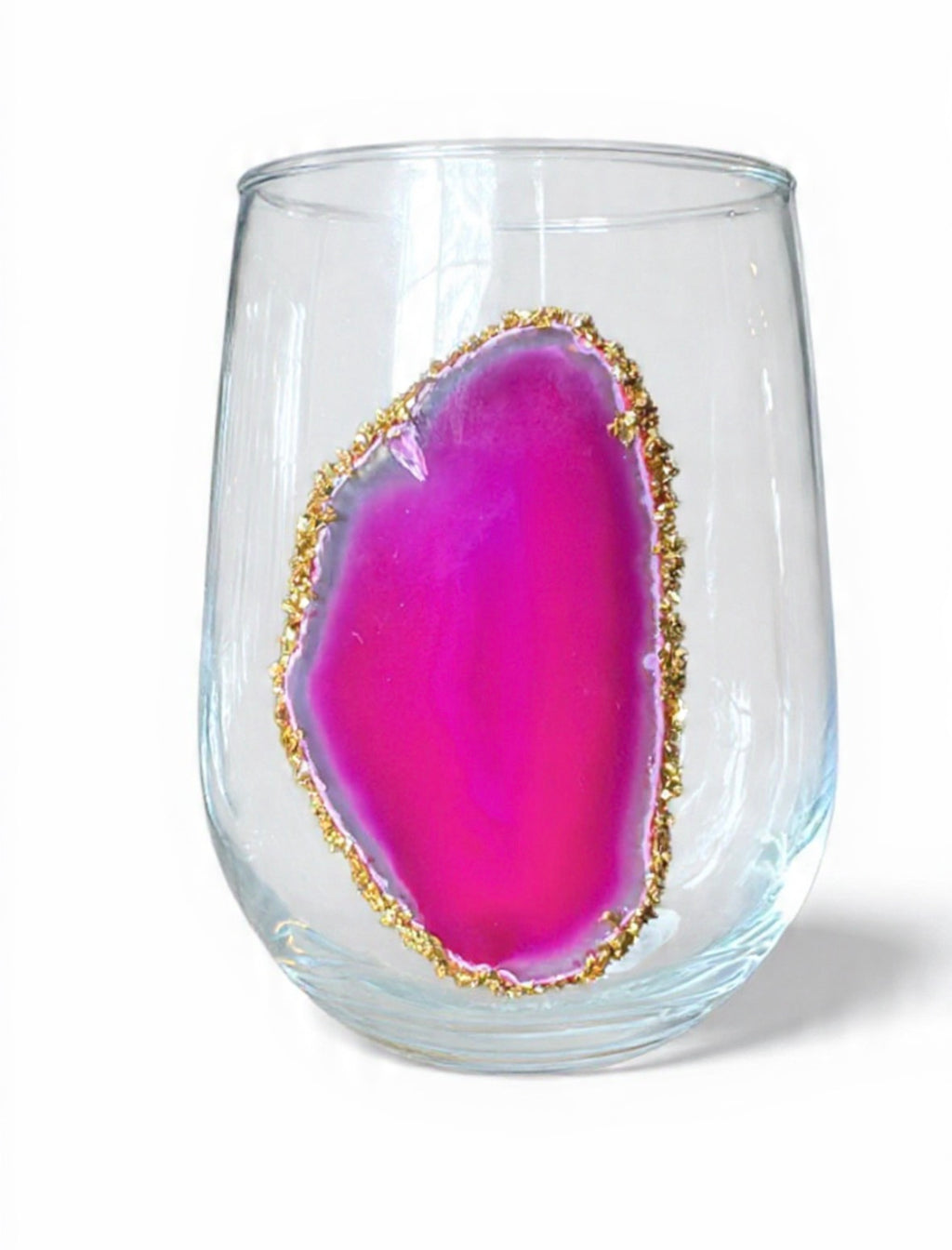 Pink Sliced Agate Geode Stemless Wineglass. Set of 4