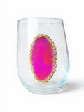 Pink Sliced Agate Geode Stemless Wineglass. Set of 4