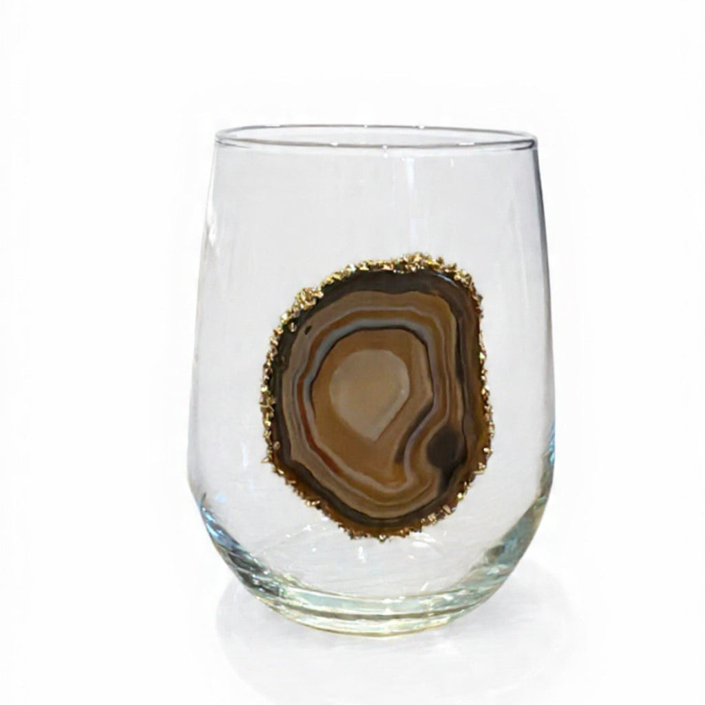Natural Agate Sliced Geodes Stemless Wineglasses. Set of 4.