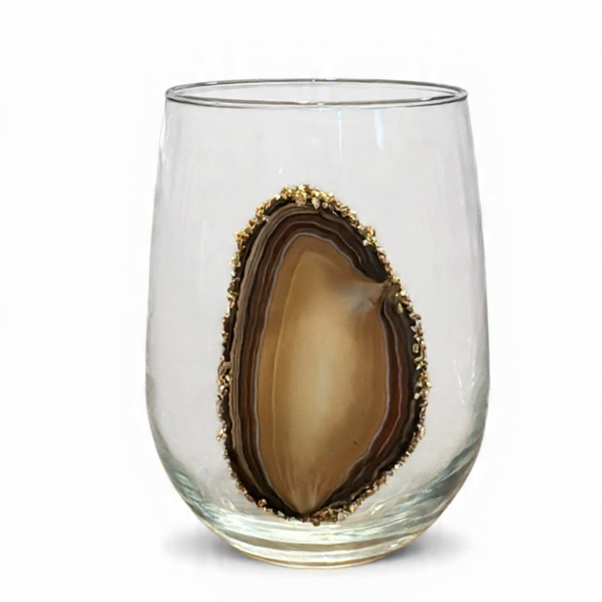 Natural Agate Sliced Geodes Stemless Wineglasses. Set of 4.