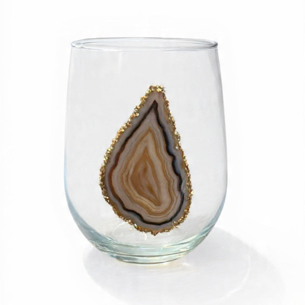 Natural Agate Sliced Geodes Stemless Wineglasses. Set of 4.
