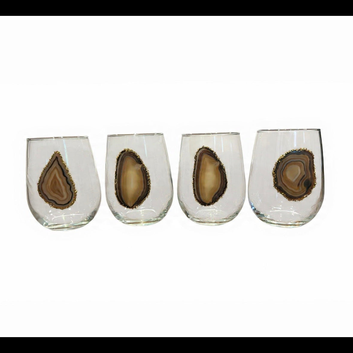 Natural Agate Sliced Geodes Stemless Wineglasses. Set of 4.