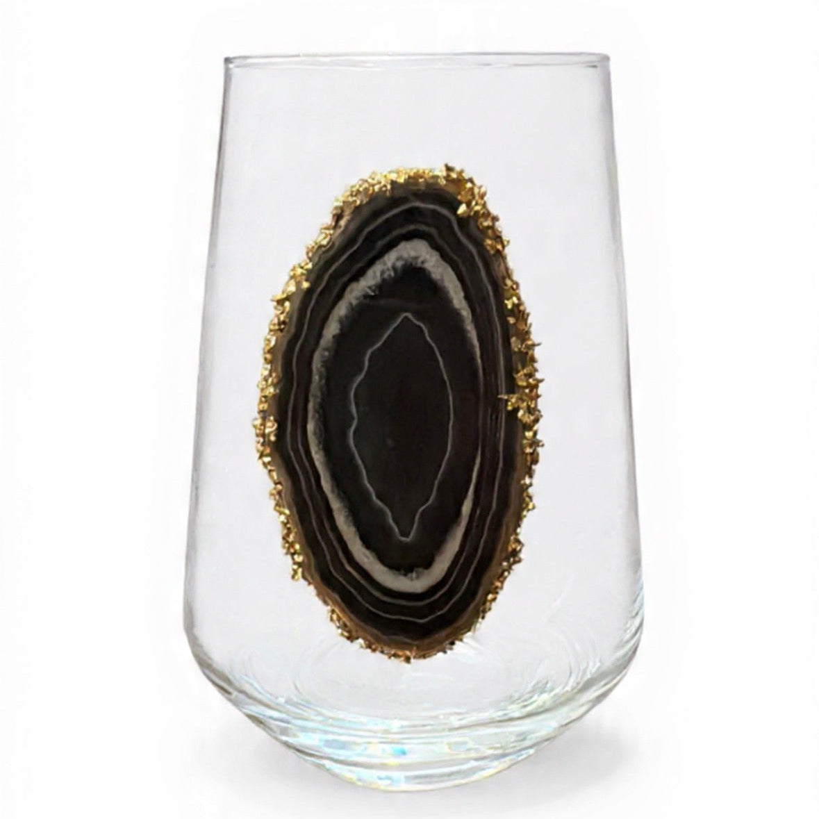 Black Agate Sliced Geode Stemless Wineglasses. Set of 4