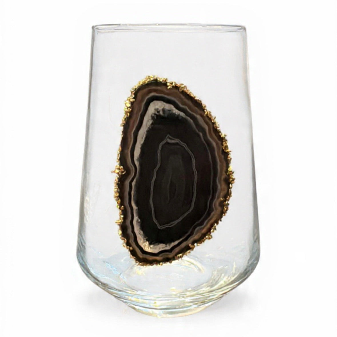 Black Agate Sliced Geode Stemless Wineglasses. Set of 4