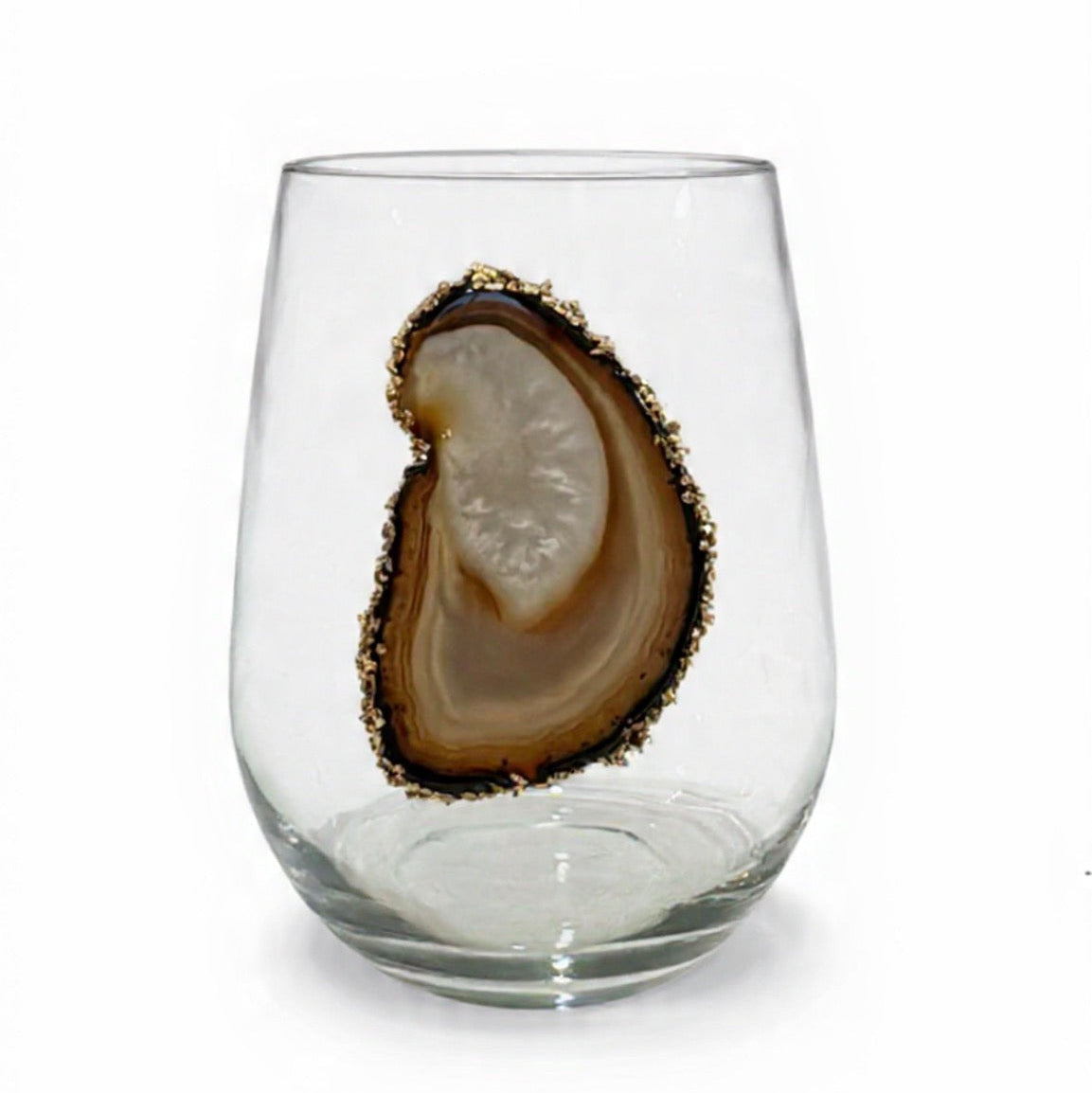 Natural Agate Sliced Geode Stemless Wineglass. Set of 4.