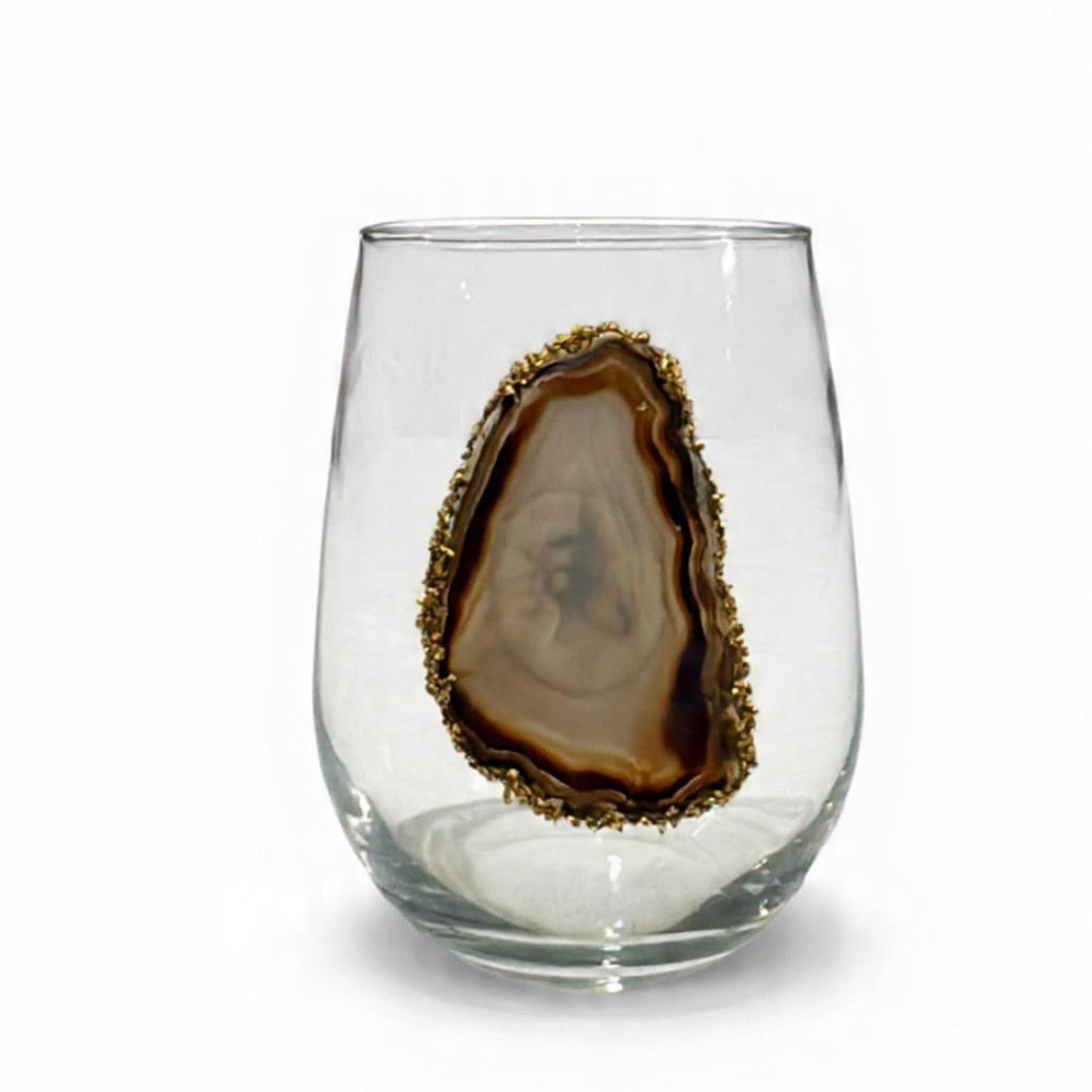 Natural Agate Sliced Geode Stemless Wineglass. Set of 4.