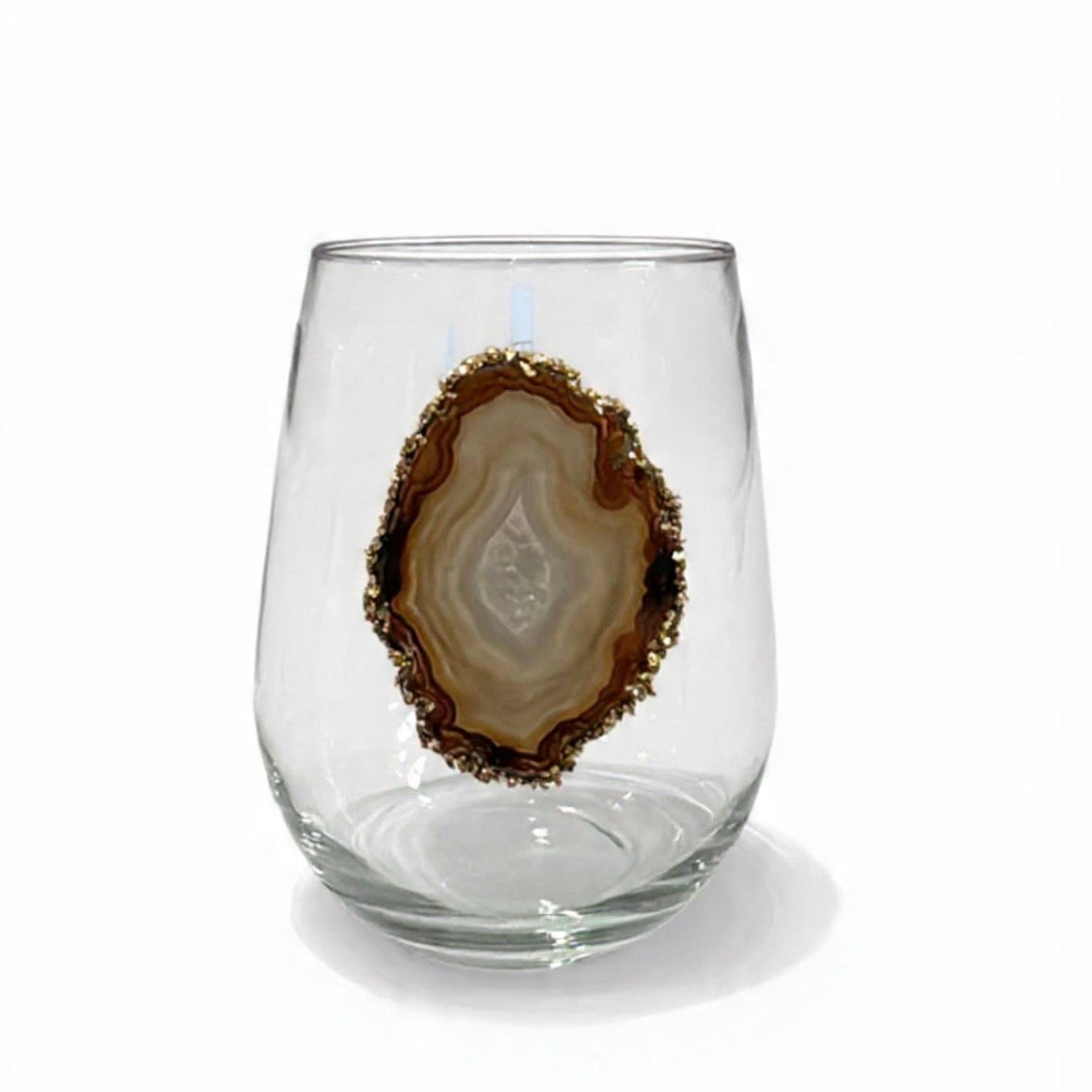 Natural Agate Sliced Geode Stemless Wineglass. Set of 4.