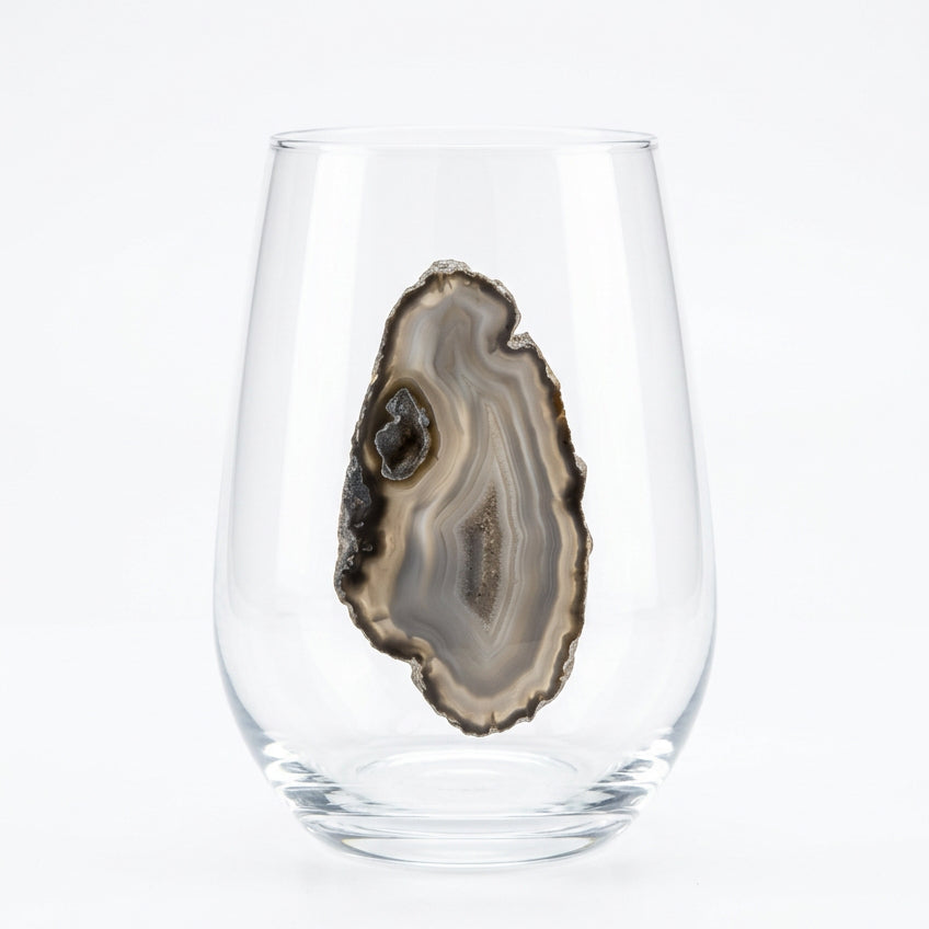 Grey and black Agate Geode on Crystal. Set of 4