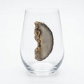 Black and gray agate sliced geode on crystal wine glass. Set of 4.